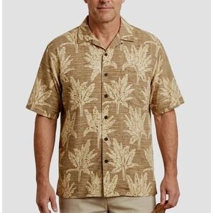 Reyn Spooner‎ Mens Large Regency Textured Linen Palm Leaf Hawaiian Shirt Tan L